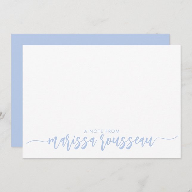 Tarjeta de nota personalizada Blue Modern Script N (Anverso / Reverso)