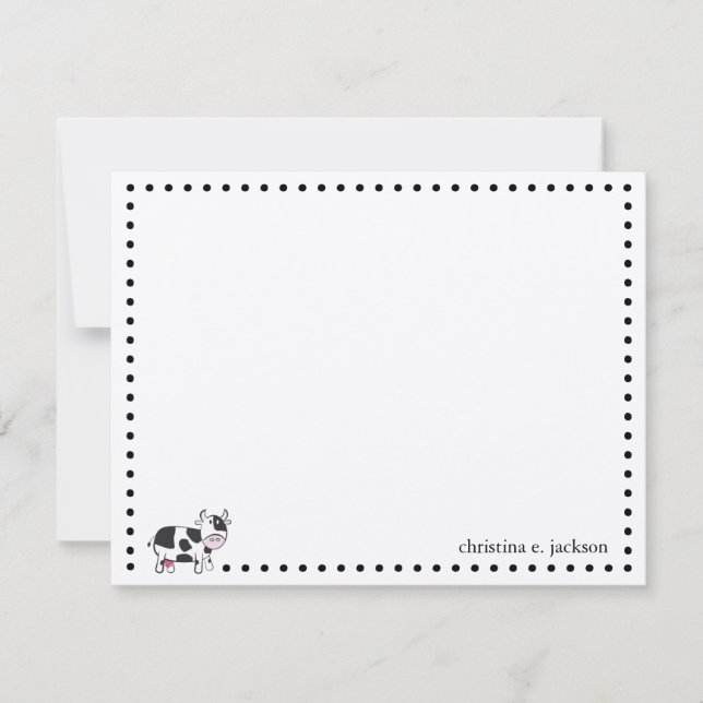 Tarjeta de nota personalizada Cute Cow (Anverso)