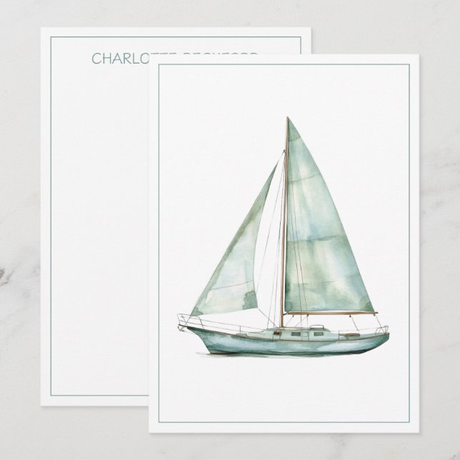 Tarjeta de nota personalizada de barco de vela de  (Anverso / Reverso)