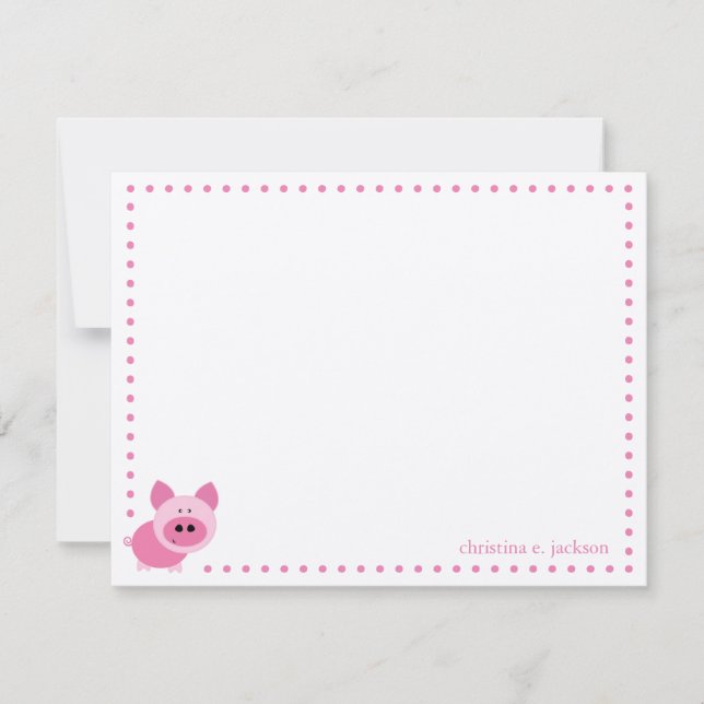 Tarjeta de nota personalizada de cerdo rosado (Anverso)