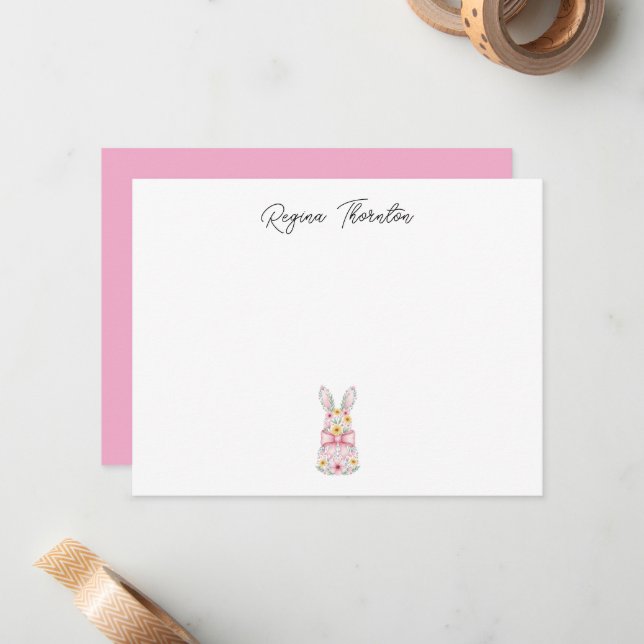 Tarjeta de nota personalizada de conejo de Pascua  (Anverso/Reverso In Situ)