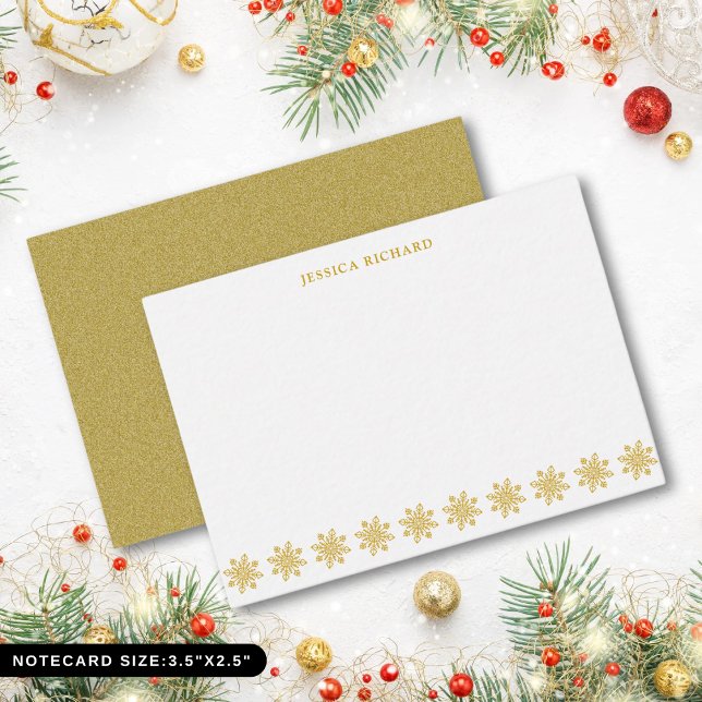 Tarjeta de nota personalizada de copo de nieve dor (Elegant Gold Snowflake Personalized Note Card)