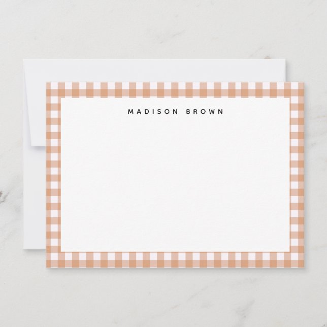 Tarjeta de nota personalizada de cuadros gingham r (Anverso)