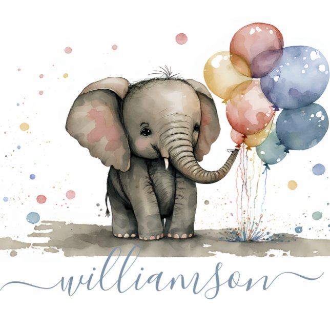 Tarjeta de nota personalizada de elefante bebé cap (Note card - Cute baby elephant with balloons)