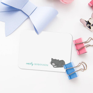 Tarjeta de nota personalizada de gato gris lindo