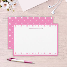 Tarjeta de nota personalizada de margaritas rosada
