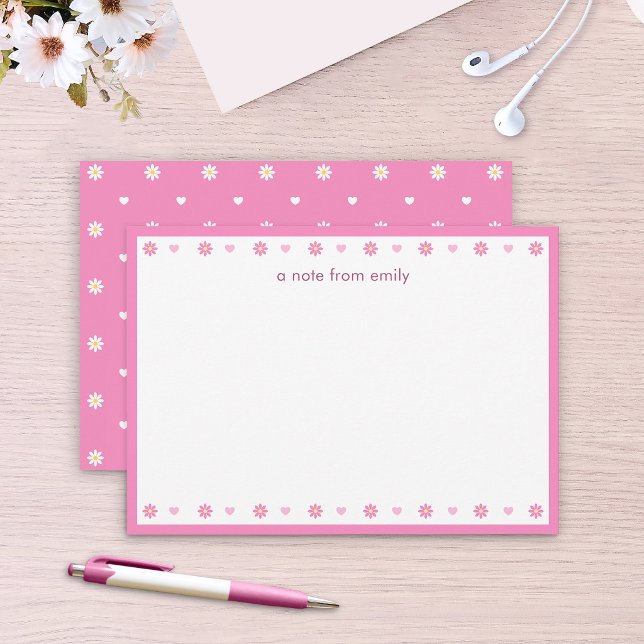 Tarjeta de nota personalizada de margaritas rosada (Subido por el creador)