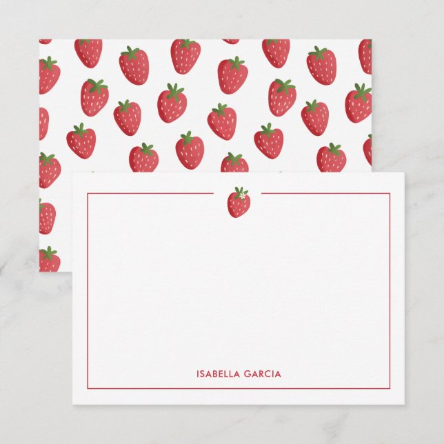 Tarjeta de nota personalizada de niña linda fresa  (Anverso / Reverso)