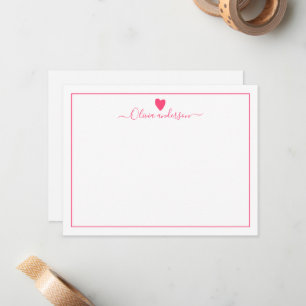 Tarjeta de nota personalizada de Pink Love Heart