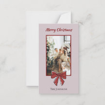 Tarjeta de nota personalizada de Red Bow Merry Chr