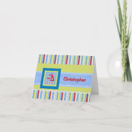 Tarjeta de nota personalizada de velero y rayas pa