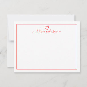 Tarjeta de nota personalizada del corazón rojo del