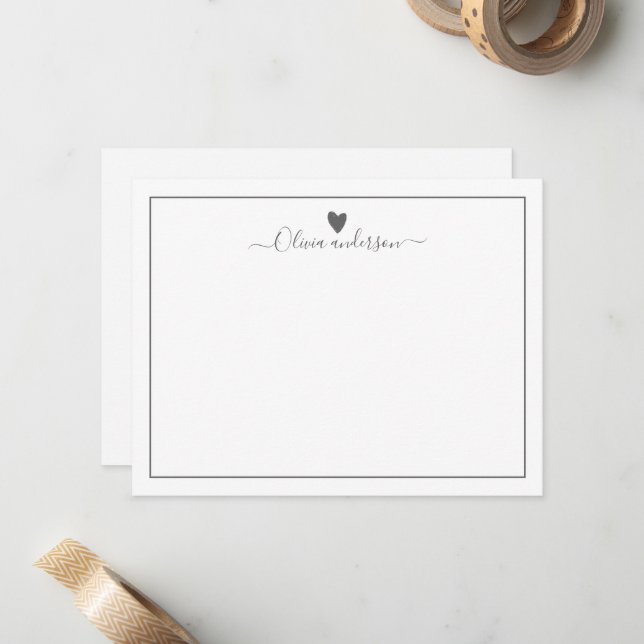 Tarjeta de nota personalizada Gray Love Heart (Anverso/Reverso In Situ)