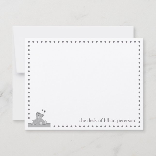 Tarjeta de nota personalizada Gray Teddy Bears (Anverso)