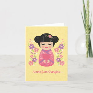 Tarjeta de nota personalizada japonesa Kokeshi Dol