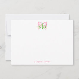 Tarjeta de nota personalizada para mariposa rosa d