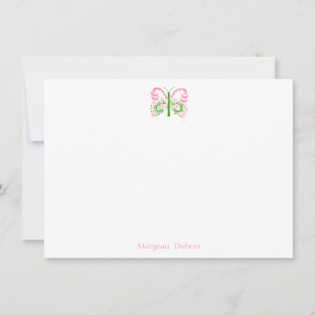 Tarjeta de nota personalizada para mariposa rosa d (Anverso)