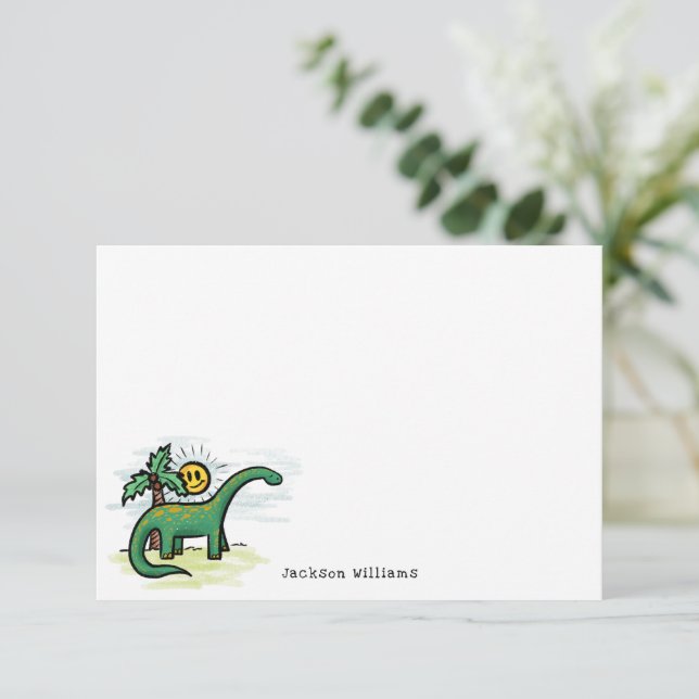 Tarjeta de nota personalizada para niños de dinosa (Anverso de pie)