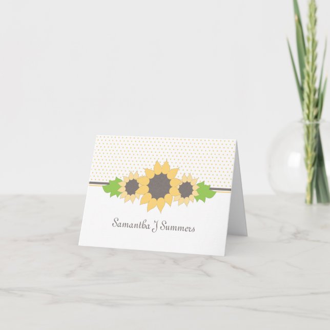 Tarjeta de nota personalizada Polka Dots & Sunflow (Anverso)