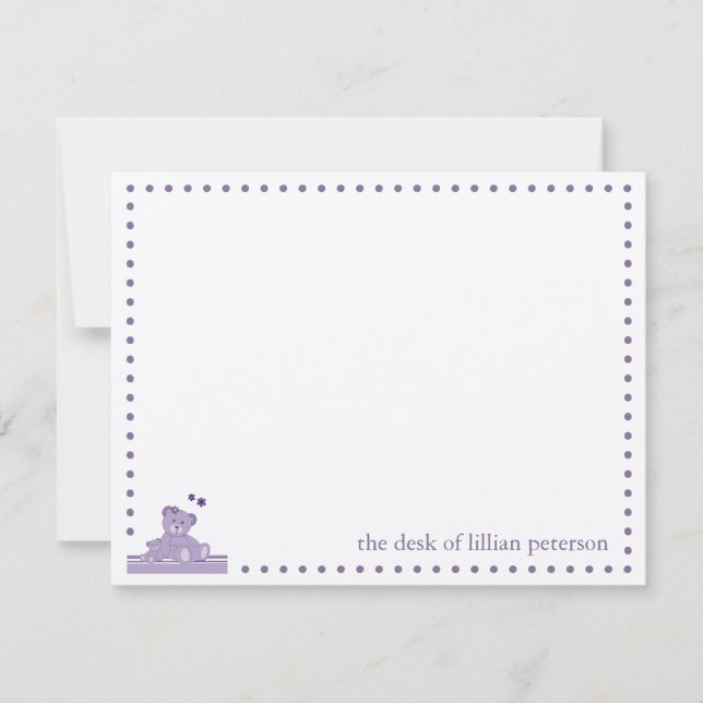 Tarjeta de nota personalizada Purple Teddy Bears (Anverso)