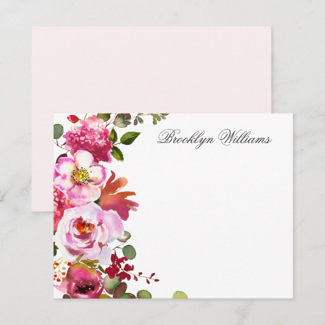 Tarjeta de nota personalizada Rubor Pink Botanical (Anverso / Reverso)