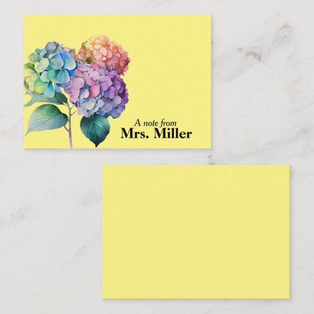 Tarjeta de nota personalizada Watercolor Hydrangea (Anverso / Reverso)
