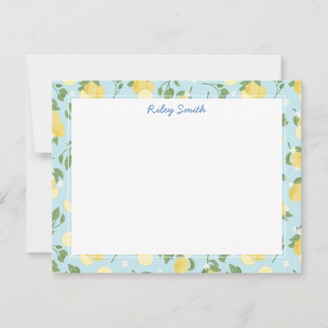 Tarjeta de nota plana azul limón personalizada (Anverso)