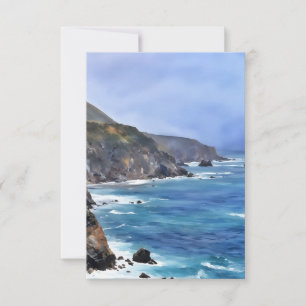 Tarjeta de nota plana Big Sur Ocean Cliff Sea Art