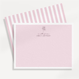 Tarjeta de nota plana con flor rosa y rayas