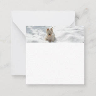 Tarjeta de nota plana con foto de perro blanco con