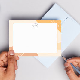 Tarjeta de nota plana con monograma de borde color