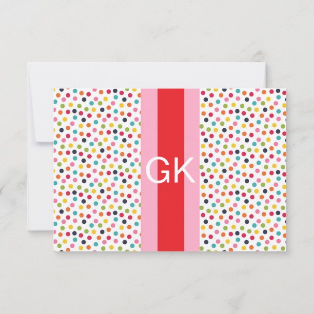Tarjeta de nota plana con monograma de polka rosa  (Reverso)