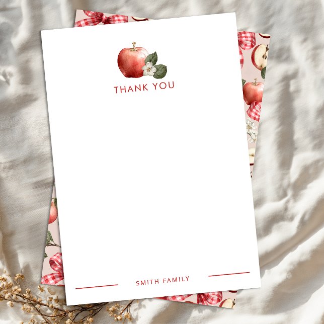 Tarjeta de nota plana de agradecimiento de Apple r (Apple themed personalized thank you card)