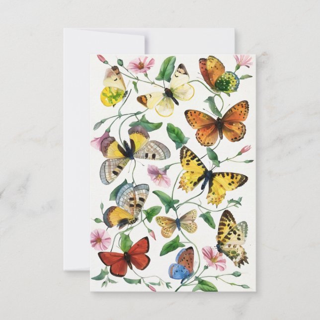 Tarjeta de nota plana de arte de mariposa ilustrad (Anverso)