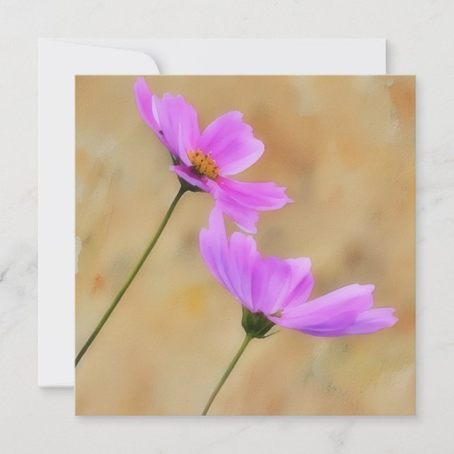 Tarjeta de nota plana de arte floral rosa Cosmos f (Anverso)