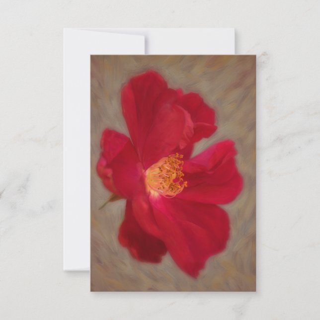 Tarjeta de nota plana de arte floral rosa rojo (Anverso)