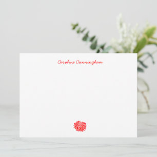 Tarjeta de nota plana de crisantemo rojo minimalis