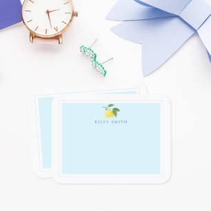 Tarjeta de nota plana de fondo limón azul personal