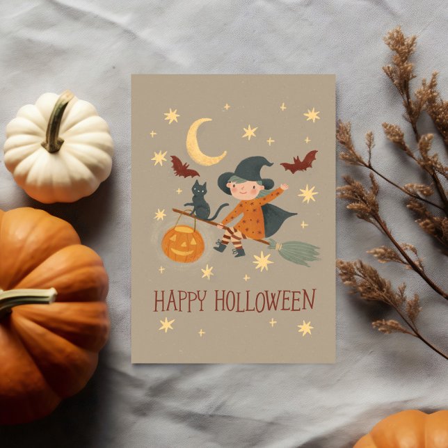 Tarjeta de nota plana de Halloween de Cuest Witch  (Subido por el creador)