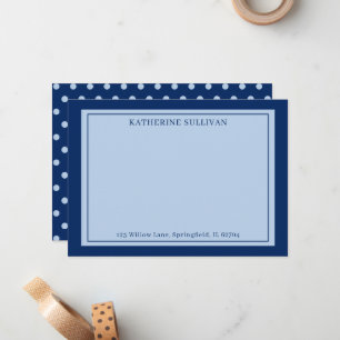 Tarjeta de nota plana de los puntos de polka azul