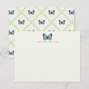 Tarjeta de nota plana de mariposa azul sonora