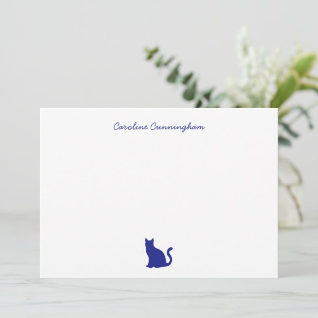 Tarjeta de nota plana elegante azul para gato mini (Anverso de pie)