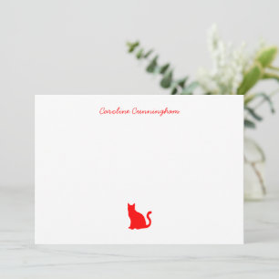 Tarjeta de nota plana elegante de gato rojo minima