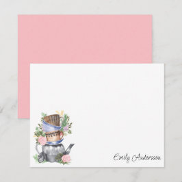 Tarjeta de nota plana floral acuarela