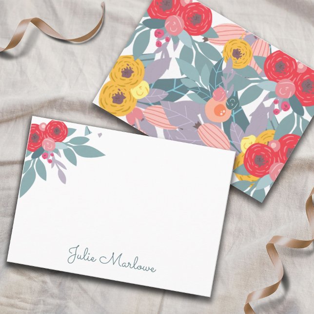 Tarjeta de nota plana floral de Boho con pintura c (Subido por el creador)