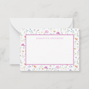 Tarjeta de nota plana floral floral rosa personali