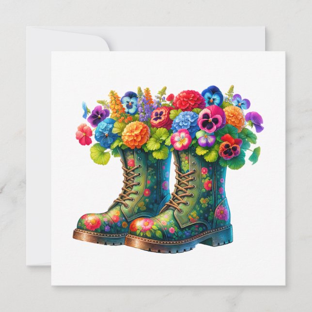 Tarjeta de nota plana floral y arte a cuadro (Anverso)