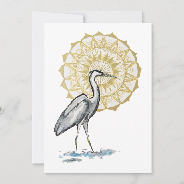 Tarjeta de nota plana grande Heron Mandala (Anverso)