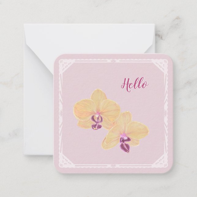 Tarjeta de nota plana "Hello" de Phalaenopsis (Anverso)