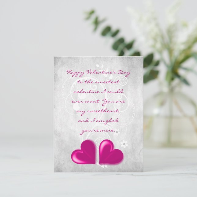 Tarjeta de nota plana Magenta Valentine Hearts (Anverso de pie)